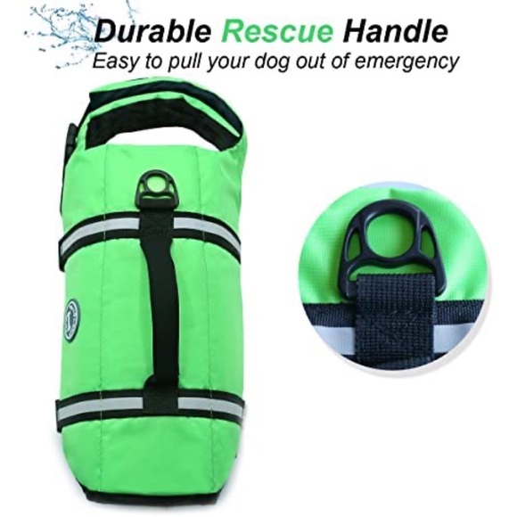 Ripstop Reflective Adjustable Dog Life Vest Jacket with Rescue Handle Green M - Picture 2 of 6